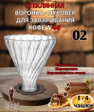 Воронка стеклянная (пуровер) V-02 для заваривания способом Hario. 1-4 чашки прозрачная Воронка стеклянная (пуровер) V-02 для заваривания способом Hario. 1-4 чашки прозрачная